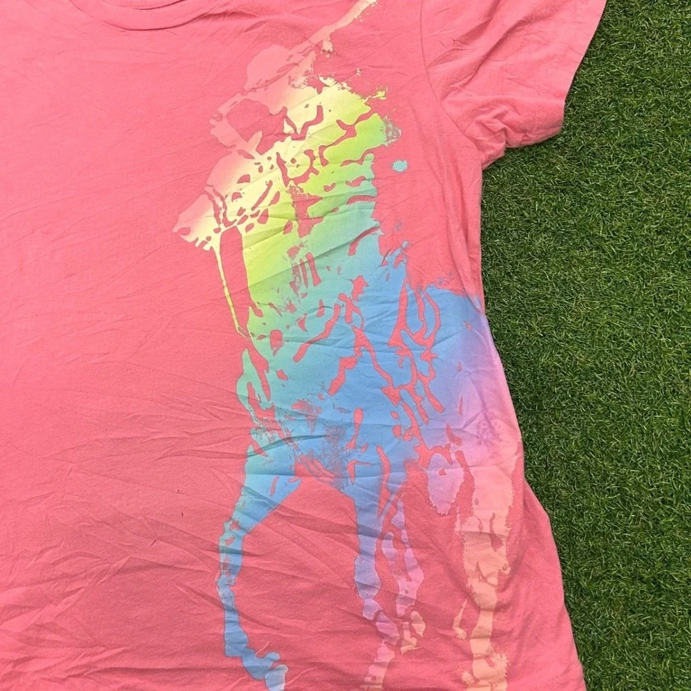 Polo Ralph Lauren Pink The Big Shirt Rainbow Ombre Big Pony T-Shirt‎ Mens Small